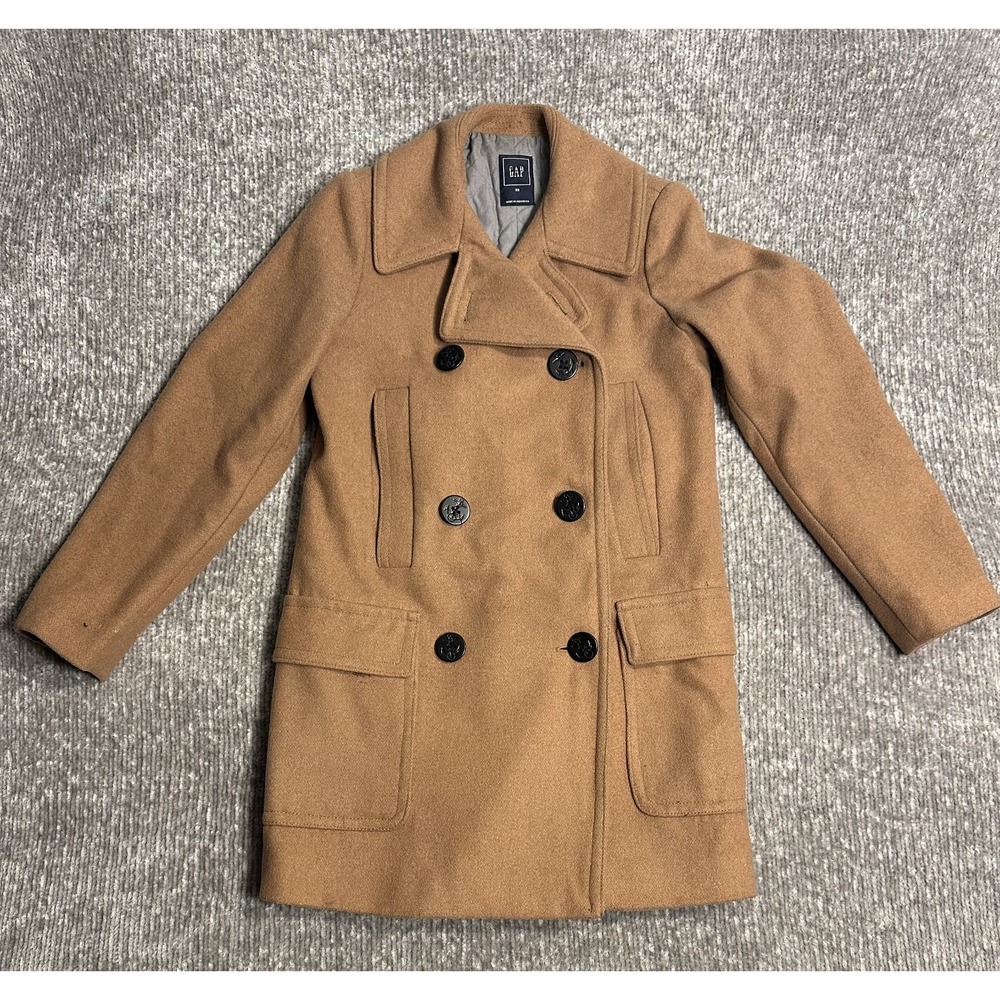VTG Y2K Gap Coat Womens XS Camel Wool Blend Tweed Double Breasted Jacket